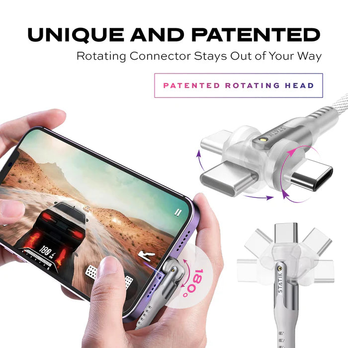 STATIK PowerPivot Pro 90 Degree Cable Fast Charging Cable White - 2m STATIK PowerPivot Pro 90 Degree Cable Fast Charging Cable White - 2m